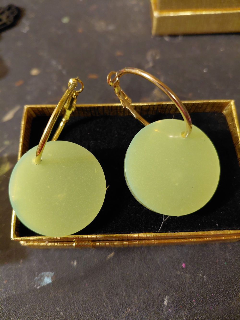 Gold Hoop Earrings with Mint Green Disc Charms — Casual Chic